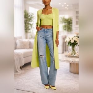 Express Long Sleeve Open Front Duster Cardigan Lime Green Size M